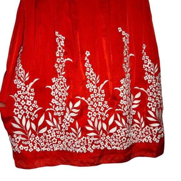 Antonio Melani Embroidered Floral Red Dress Knee Length Size 2 Bright Preppy - Picture 5 of 13